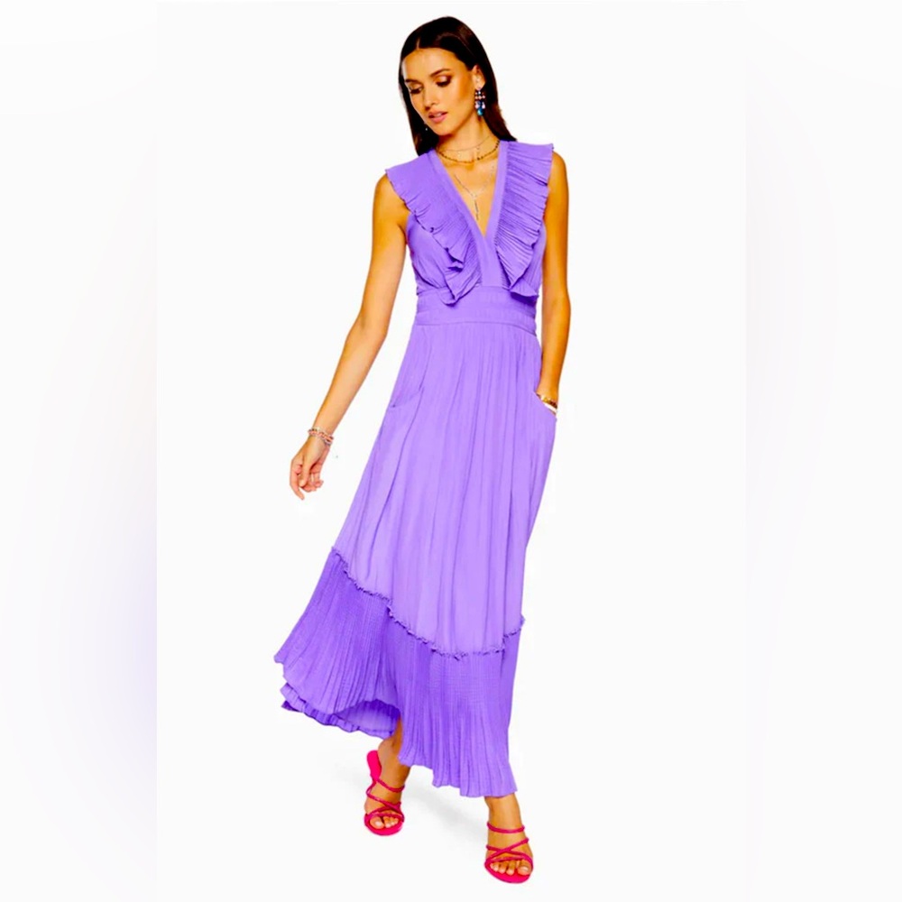 Ramy Brook Lavender Ruffle V-Neck Maxi Dress